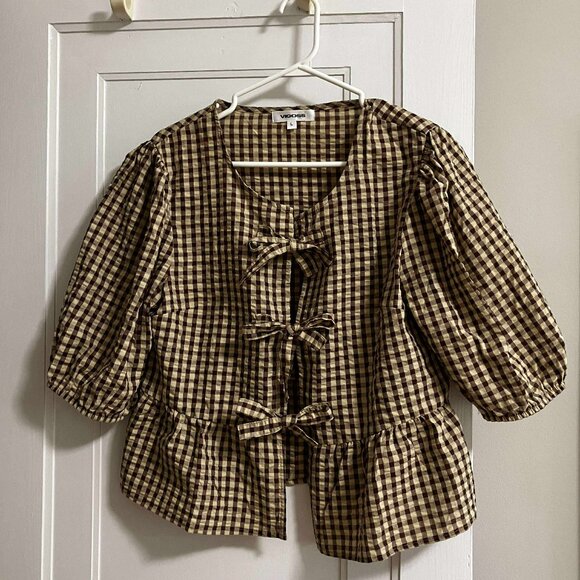 Gingham Tie-Up Top - Picture 1 of 3